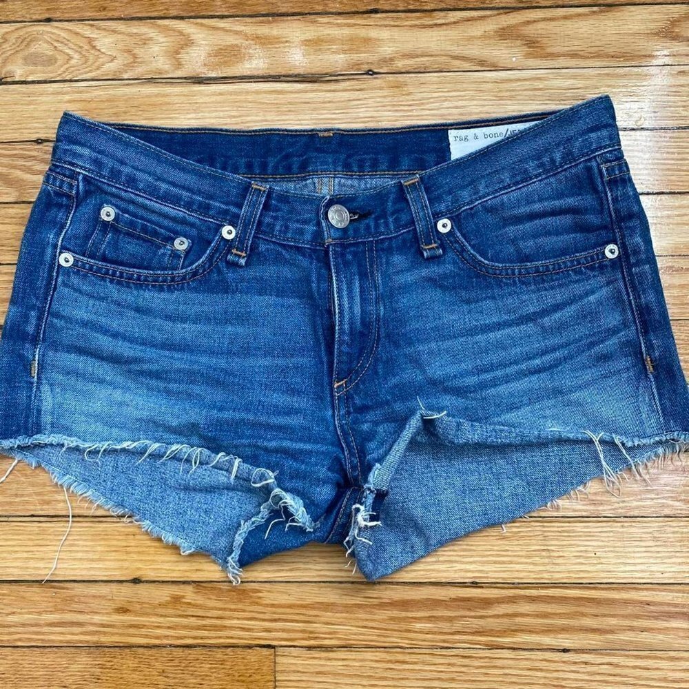 rag & bone Distressed Dark Blue Denim Cutoff Shorts